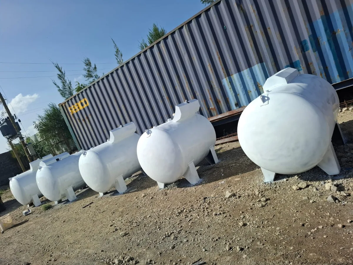 Row of bulk LPG storage tanks prepared for installation