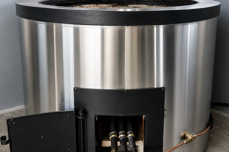 LPG burner assembly and supply pipework fitted to an institutional cooking vessel